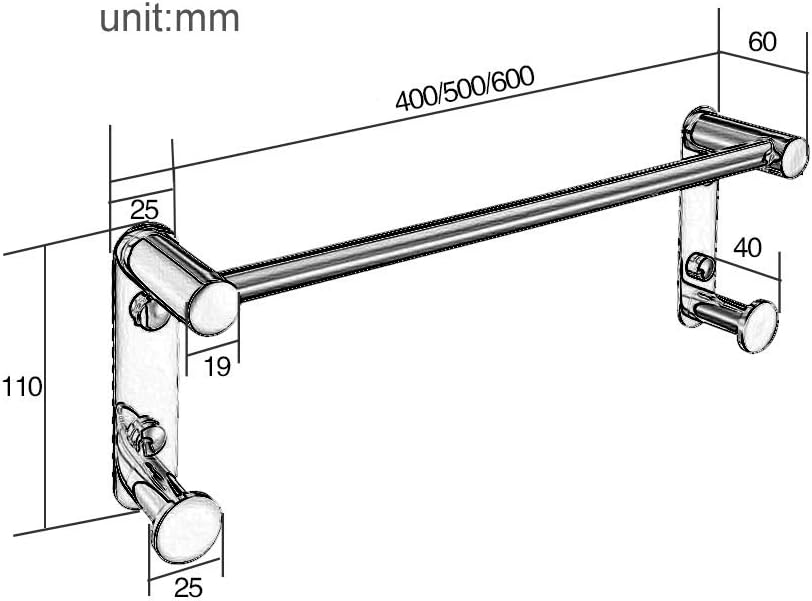 Towel Bar Bathroom Towel Rack with 2 Hooks 304 Stainless Steel Chrome Towel Rails Heavy Duty Towel Holder Wall Mounted Towel Ring for Bathroom, Kitchen, Hotel, Screw Installation,40cm