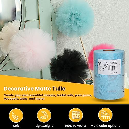 Image of Expo International Decorative Matte Tulle Spool of 6 inch X 100 yards | Light Blue