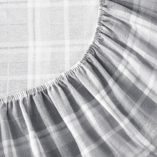 Image of Laura Ashley - Flannel Sheets Twin Size, Anti-Pilling & Wrinkle Resistant Cotton, Touchably Soft for All-Season Comfort - Bed Sheets with Matching Pillowcases & Fitted Sheet (Mulholland Plaid Grey)