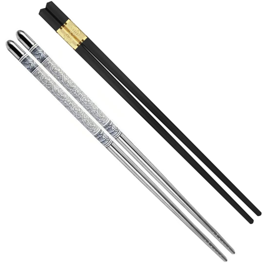 2 Pairs Metal Stainless Steel Chopsticks & Fiber Gold Chopstick - Reusable Chop Sticks for Noodles Sushi Hotpot Square Grip to Hold Food Perfectly Lightweight Korean Chinese (B0C9QYGGVZ) Amazon Price History, Amazon Price Tracker