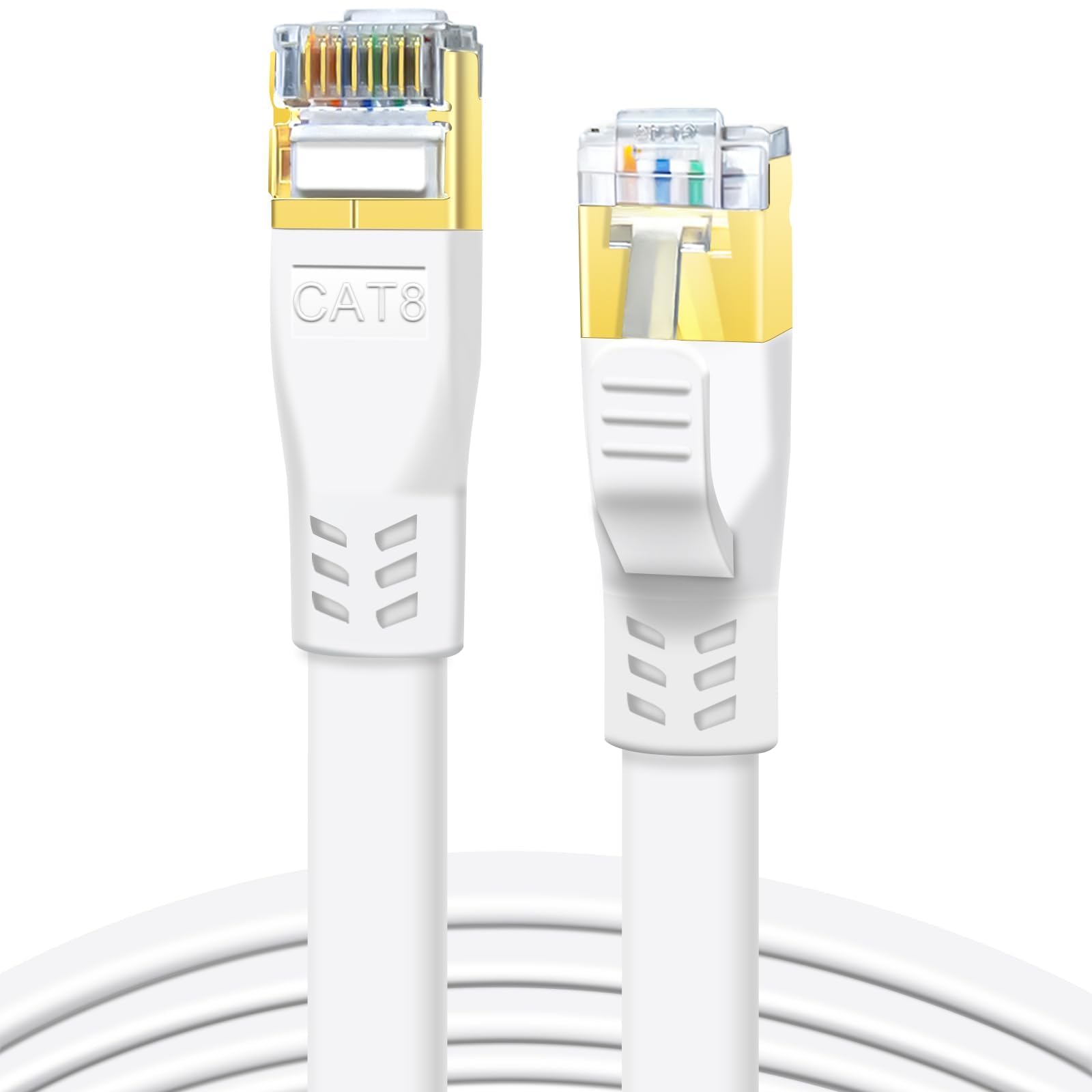 DDMALL Kabel Ethernet CAT 8, 15m wysoka szybkość 40Gbps 2000MHz płaski kabel krosowy CAT8, gigabit Internet Network LAN z pozłacanym złączem RJ45 do gier, modemów, routera, PC (15m, biały) | Kabel Ethernet High-Speed, 2000 MHz, ekranowany, czysta miedź, p