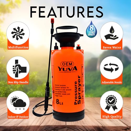 Image of OEM Manual Multipurpose Garden Sprayer 8L - Heavy-Duty Manual Pump for Pesticides, Herbicides, and Fertilizers | Robust Plastic Body | Ready to Use | Hand Held Model | Good Pressure