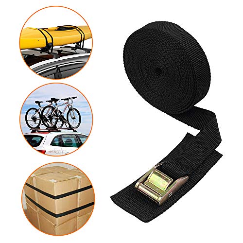 Lashing Strap,Tie Down Straps Cargo Kayak Strap Sturdy 16-Foot-By-1-Inch Thickened Cam Lock Buckle, 2 Pack（Black） #TOP1