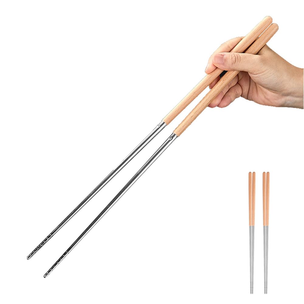 Advanced Stainless Steel Extra Long Cooking Chopsticks, 15.7 Inch, Heat Insulation and Anti Scalding, Reusable Kitchen Chopsticks (2 Pairs)