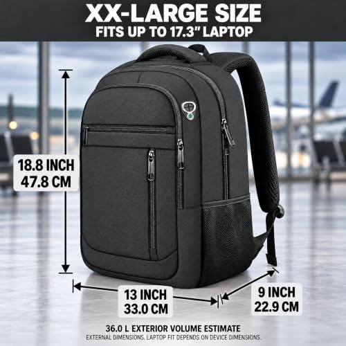 17 Inch Travel Laptop Backpack for Men Women, Big Work College Computer Bag - Image 3