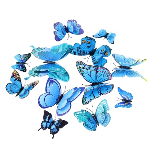 Somotersea, 24 Adesivi Da Parete Con Farfalla 3D Luminosi, Rimovibili, Decorazione Per La Camera Da Letto E La Stanza Dei Bambini, Decorazione Artistica Murale Con Ali Doppie, Blu
