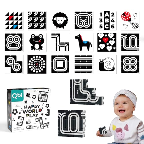 Image of QBI Baby Toys 0-12 Months, High Contrast Cards & Magnetic Cubes, 9 PCS | Safe Materials, Visual Stimulation, Newborn Sensory Development, Hand Eye Coordination, Montessori Play, Shower Gift Idea