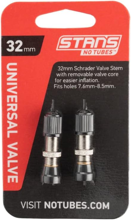 Stan's NoTubes - Universal Schrader (Car Type) Tubeless Valves 32mm Length Pair Removable Valve Core