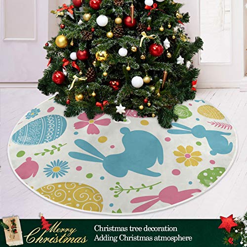 Easter Eggs Bunny Tree Skirt 36 In Rabbits Peeps Egg Christmas Tree Skirt Floral Flowers Xmas Tree Skirts Stand Mat Easter Holiday Party Garden For Indoor Outdoor Home Office Ornaments #TOP5