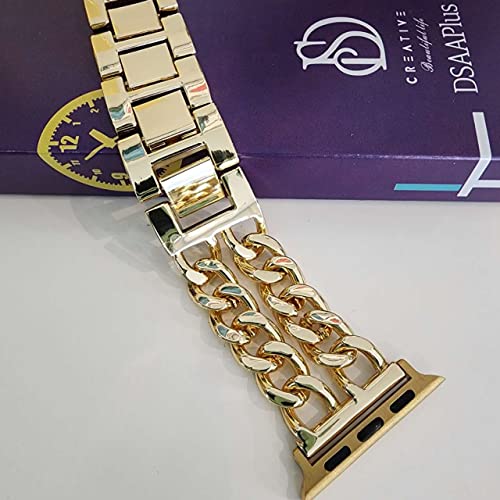 Dsaaplus Compatible With Apple Watch Band 38Mm 40Mm 41Mm 42Mm 44Mm 45Mm Ultra 49Mm,Stainless Steel Metal Cowboy Chain Style Replacement Iwatch Series 8 7 6 5 4 3 2 1 Ultra Se2 Se Strap Wristband Xs~Xl(D Yellow Gold, 38/40/41Mm(Xs/M)) #TOP1