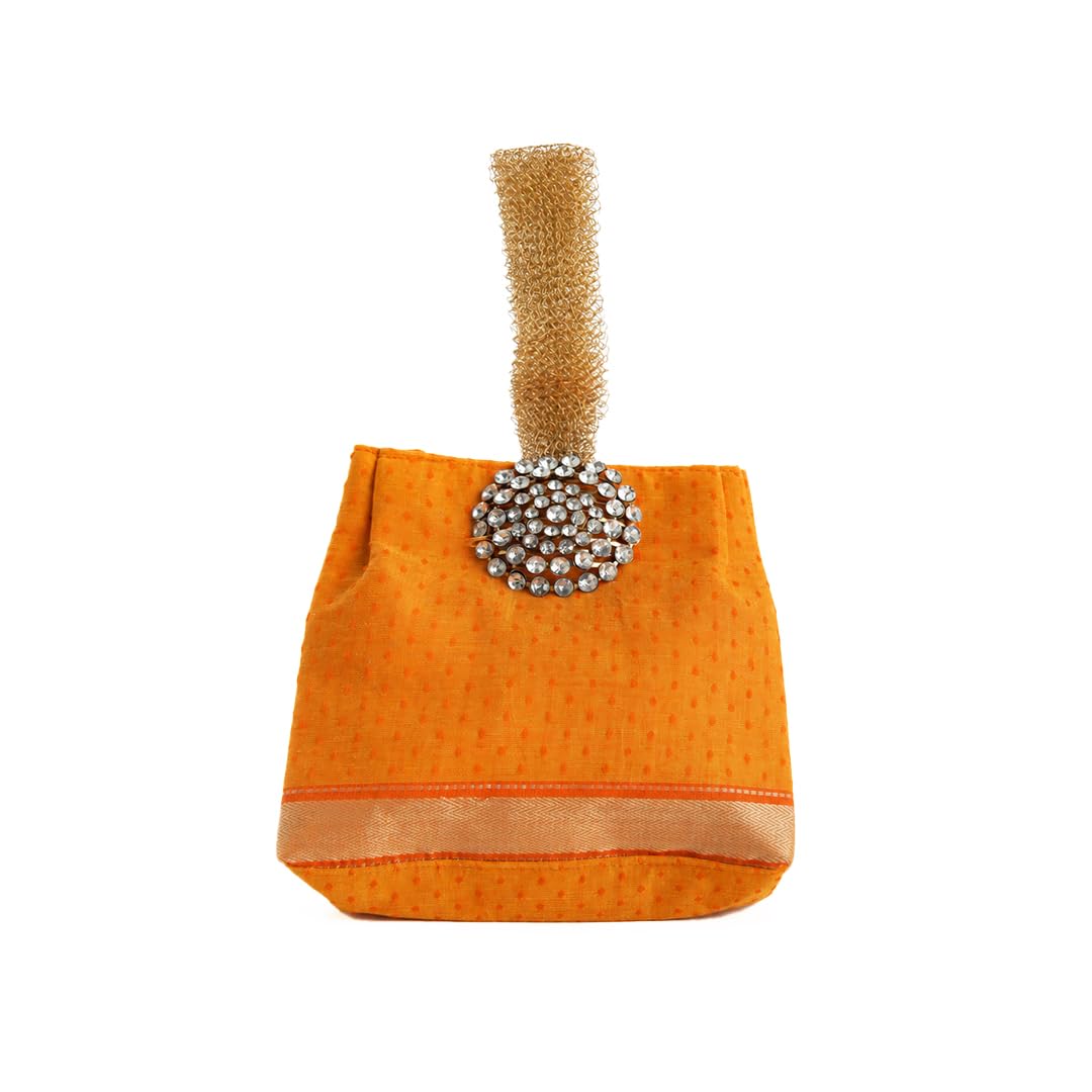 Orange Mangalgiri Cotton Wristlet Bag – Traditional Indian Return Gift-image-44