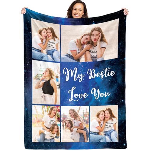 CusCosCes Photo Blanket Ship Next Day, Gifts for Besties Custom With Pictures Text, Personalized Bestie for Best Friend, Customized Picture for Women Friends Printed in USA