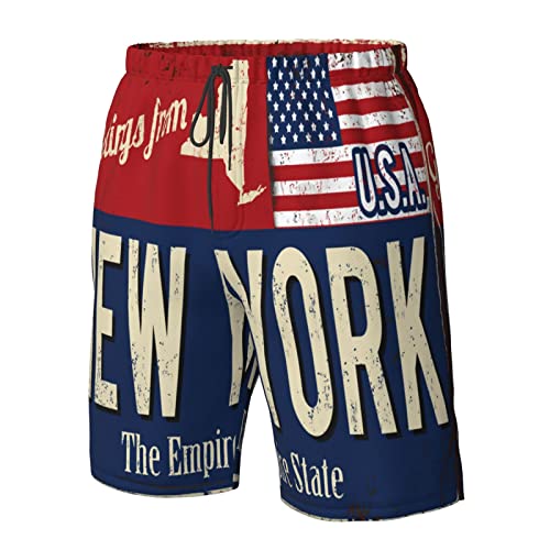 New York USA State Flag map red Blue Mens Swim Trunks Beach Shorts Summer Sports Running Bathing Suits2