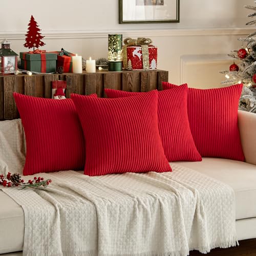 Image of MIULEE Soft Corduroy Decorative Throw Pillow Covers Christmas Red 20x20