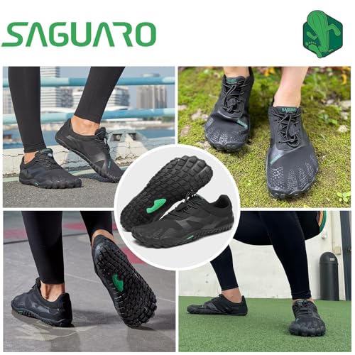 Foto von SAGUARO Barfußschuhe Herren Damen Traillaufschuhe Outdoor & Indoor Training Fitnessschuhe Wander Wald Strand Straße Laufschuhe Walkingschuhe Schnell Trocknend Badeschuhe, Öl Schwarz, 46 EU