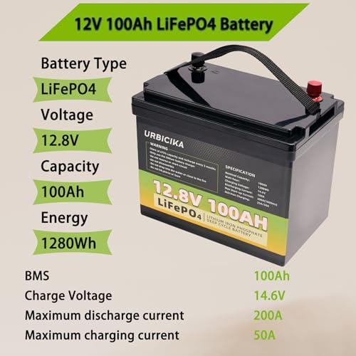 12V 100AH LiFePO4 Lithium Battery 15000 Cycles 100A BMS for RV, Solar, Trolling Motor, Travel Trailer, Energy Storage Battery