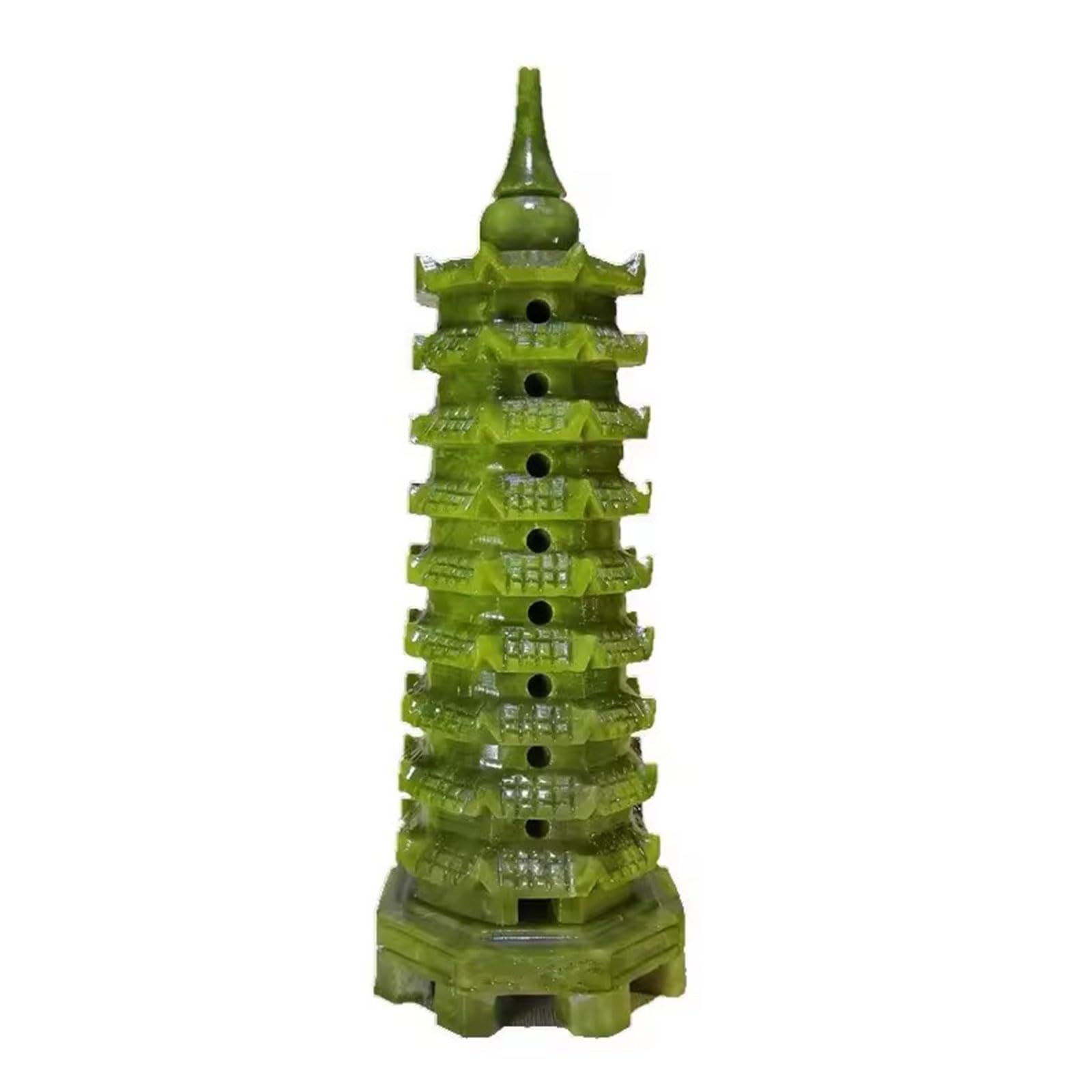 HHCTEBEC Green Jade Wenchang Tower – 9-Level Feng Shui Pagoda for Business Success, Protection & Office Desk Decor