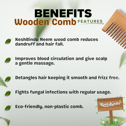 Image of Handmade Kacchi Neem Wooden Comb For Men & Women Detangling, Frizz Control & Shine, Suited For All Hair Diffrent Type of Kangi Combo Pack 2pis (Wide Tooth + Dual Tooth)