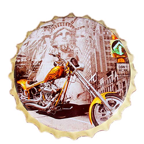 Cadre métal de collection pub moto et Statue de la Liberté avec finition vintage soignée