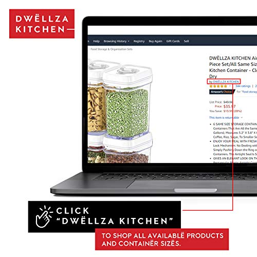 Dwëllza Kitchen Clear Airtight Food Storage Containers For Pantry – 6 Pack - Air Tight Kitchen Containers Pantry Organization And Storage - Bpa-Free Plastic - Keeps Food Fresh & Dry #TOP2