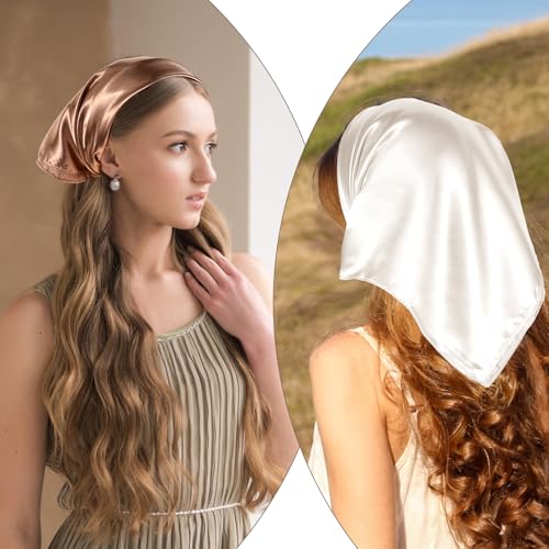 3 Satin Solid Color Head Scarf, 23.6in Square Hair Bandana Solid Color Kerchief Chiffon Hair Wrap Set Women Accessory2