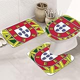 3 Piezas Juego De Alfombra De Baño Logotipo De La Bandera De Portugal Alfombra De Ducha Durable por Encargo Tapa De Inodoro, para Bathroom, Cocina, Dormitorio