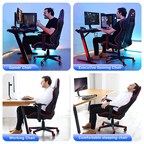 Toszn Ergonomic Video Gaming Chair 400 Lb Weight Capacity, Office Computer Chair With Headrest Lumbar Support, Reclining Racing Chair, Game Chair With Adjustable Armrest, Red #TOP6