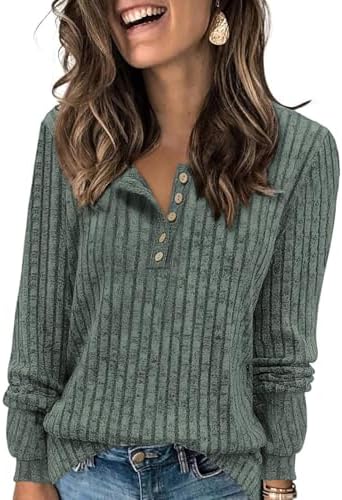 Tanmolo Damen Pullover Herbst Elegant Henley‑Ausschnitt Strickpullover | Henley‑Ausschnitt Langarmshirt,Herbst,Elegant Dünne Pulli,Langarm Sweatshirt,Locker Oberteile,Longpullover