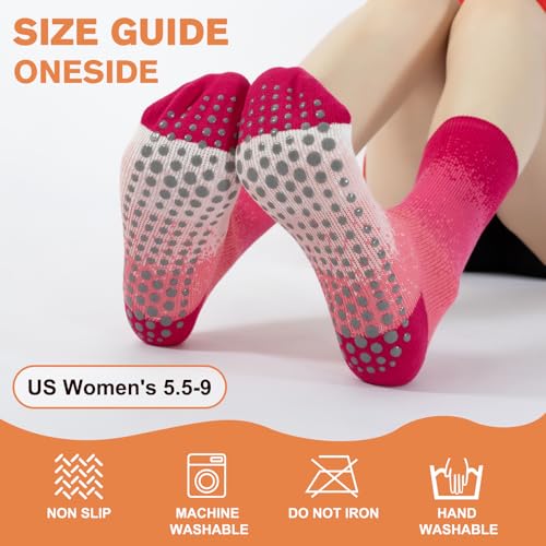Image of Pilates Grip Yoga Socks with Grips for Women, Colorful Non Slip Crew Athletic Socks for Barre, Dance, Fitness, Home Workouts - Anti-Slip Design.(red