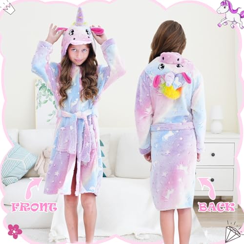 Glow in The Dark Unicorn Robe for Girls | Ultra-Soft Hooded Bathrobe & Sleepwear | Machine Washable, Ages 5-102