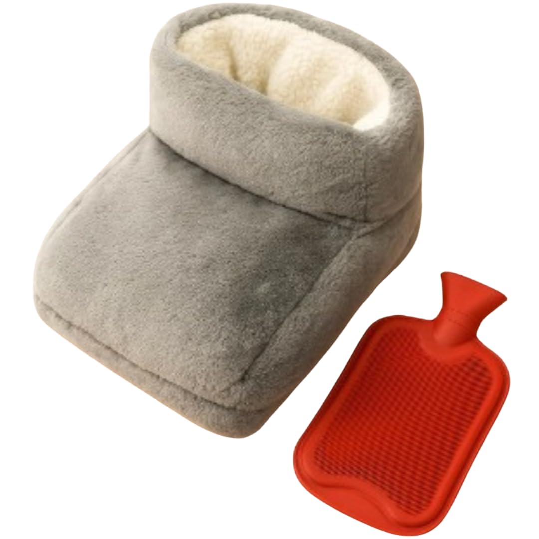 Plush Foot Warmer with Hot Water Bottle – Super Soft and Warm Heated Foot Cushion for Winter, Pain Relief & Relaxation – Grey-image-25