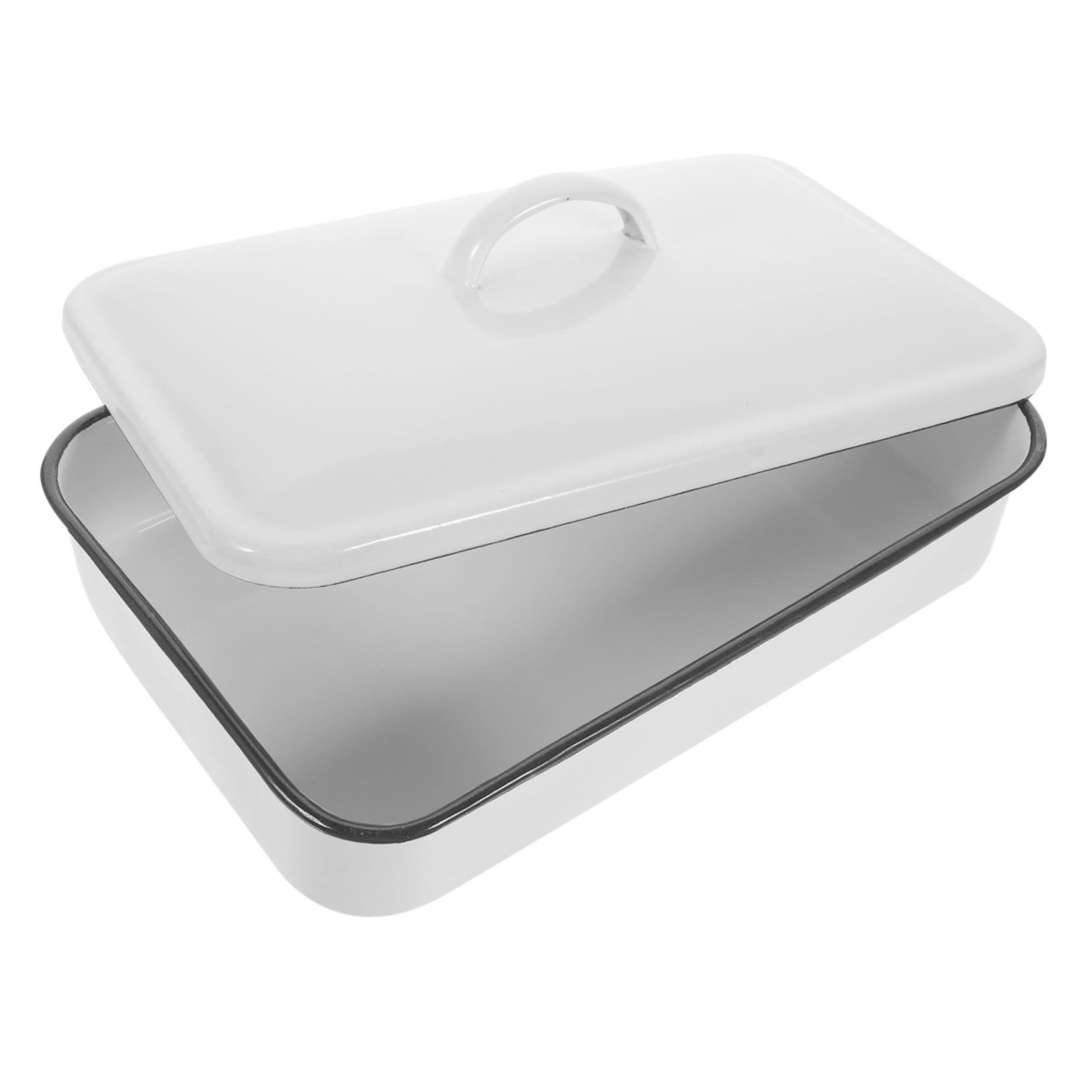 LABRIMP Teglia da Forno Smaltata Rettangolare 30x20 Cm, Vassoio Multifunzionale Resistente al Calore, Teglia per Pizza e Arrosti, per Cucina Domestica e Ristoranti, Coperchio Antipolvere