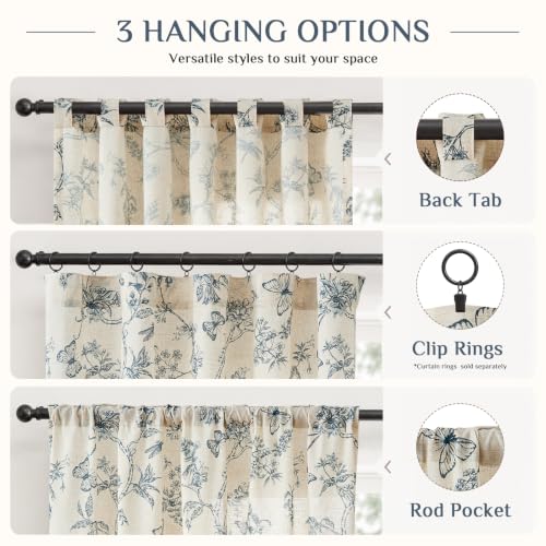 Lazzzy Blue Floral Linen Curtains 108 Inch Length 2 Panels Back Tab by Lazzzy - Used condition - Image 7