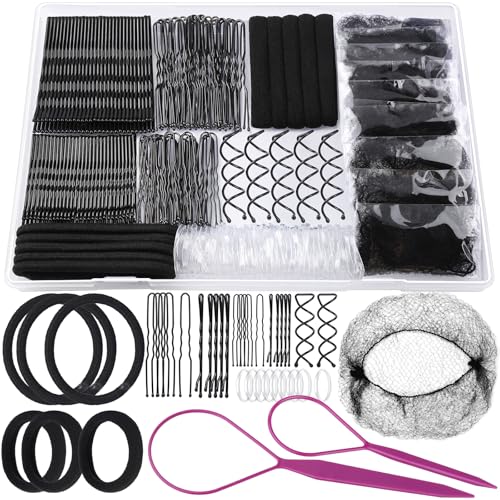 Teenitor Black Bobby Pins Hair Pins Hair Net Kit, Bobby