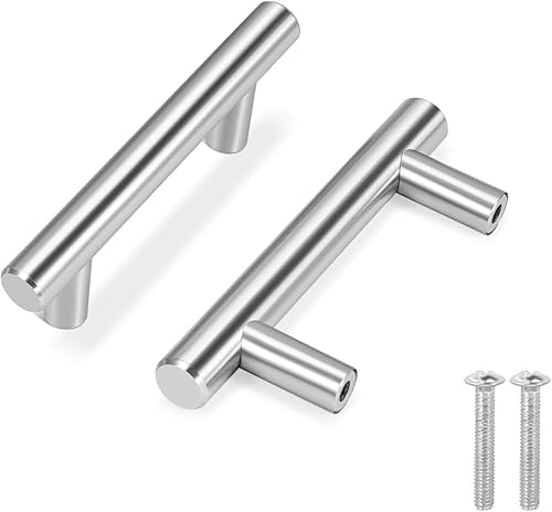 Flexzion Paquete de 1 manija de puerta de gabinete de 4 pulgadas, manijas de gabinete de acero inoxidable plateado con acabado de níquel cepillado,
