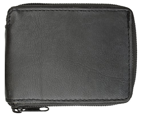 MARSHAL Genuine Lambskin Leather Classic Slim Bifold Zipper Wallet for Men #574
