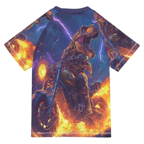 Kids Swimsuit Dinosaur Fire Motorcycle T-rex Sunscreen T-Shirts Swimwear Sets UPF 50+2