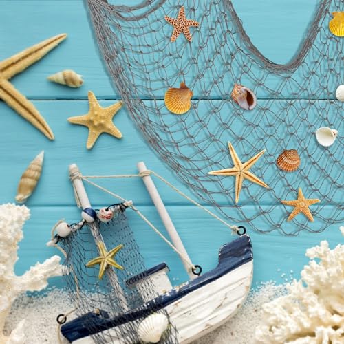Decorative Fishing Net 80x40 Inch,YuanDe 2 Pack Large Dark Grey Picture Fish Net, Wall Photo Hanging Fishnet for Nautical Mermaid Pirate Ocean Themed Hawaii Beach Under The Sea Party Decorations - Thumbnail 6