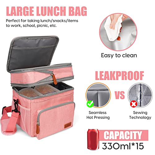 Insulated Lunch Bag For Women Men, Expandable Dual Compartment Lunch Bag With Utensil Pouch, Adult Large Lunch Box For Work, Leakproof Lunch Cooler Bag With Shoulder Strap For Picnic Beach #TOP3