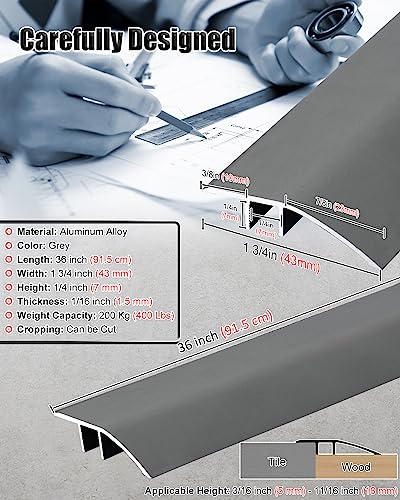 Hrokz Aluminum Floor Transition Threshold Strip Wood To Tile, 36 Inch Doorway Thresholds Reducer Trim Strips For Vinyl Laminate Flooring, Matte Grey Carpet Edging Cover Door Bar #TOP1