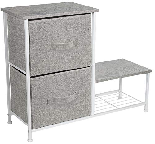 Sorbus 2-Drawer Nightstand with Shelf - Bedside Furniture & Accent End Table Chest for Home, Bedroom Accessories, Office, College Dorm, Steel Frame, Wood Top, Easy Pull Fabric Bins (Gray)