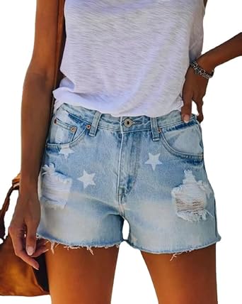 Womens Denim Shorts Mid-Layer Ripped Denim Shorts Stretchy hot Short Jeans Street Hipster Shorts as1, Alpha, x_l, Regular, Regular, Blue 03