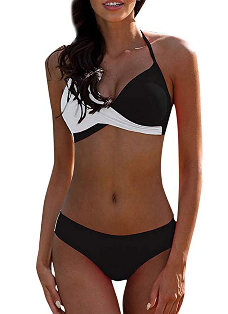 CheChury Bikinis Mujer 2024 Push Up Halter Bikini Traje de baño Acolchado Bra Tops y Braguitas Bikini Sets Talla Grande Bañador Vacaciones