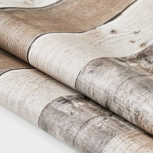 Yun-aeon Natural Wood-Grey Wood Contact Paper Peel and Stick Wallpaper 17.3”x 80”Self Adhesive Removable Vintage Faux Wood Wall Paper Plank Shelf Home Decoration Kitchen Counter Cover Use - 3