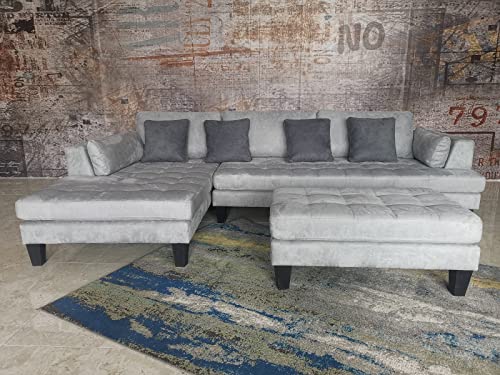 Stendmar 3pc Contemporary Grey Microfiber Fabric Sectional Sofa Chaise Ottoman S168LG - Image 8