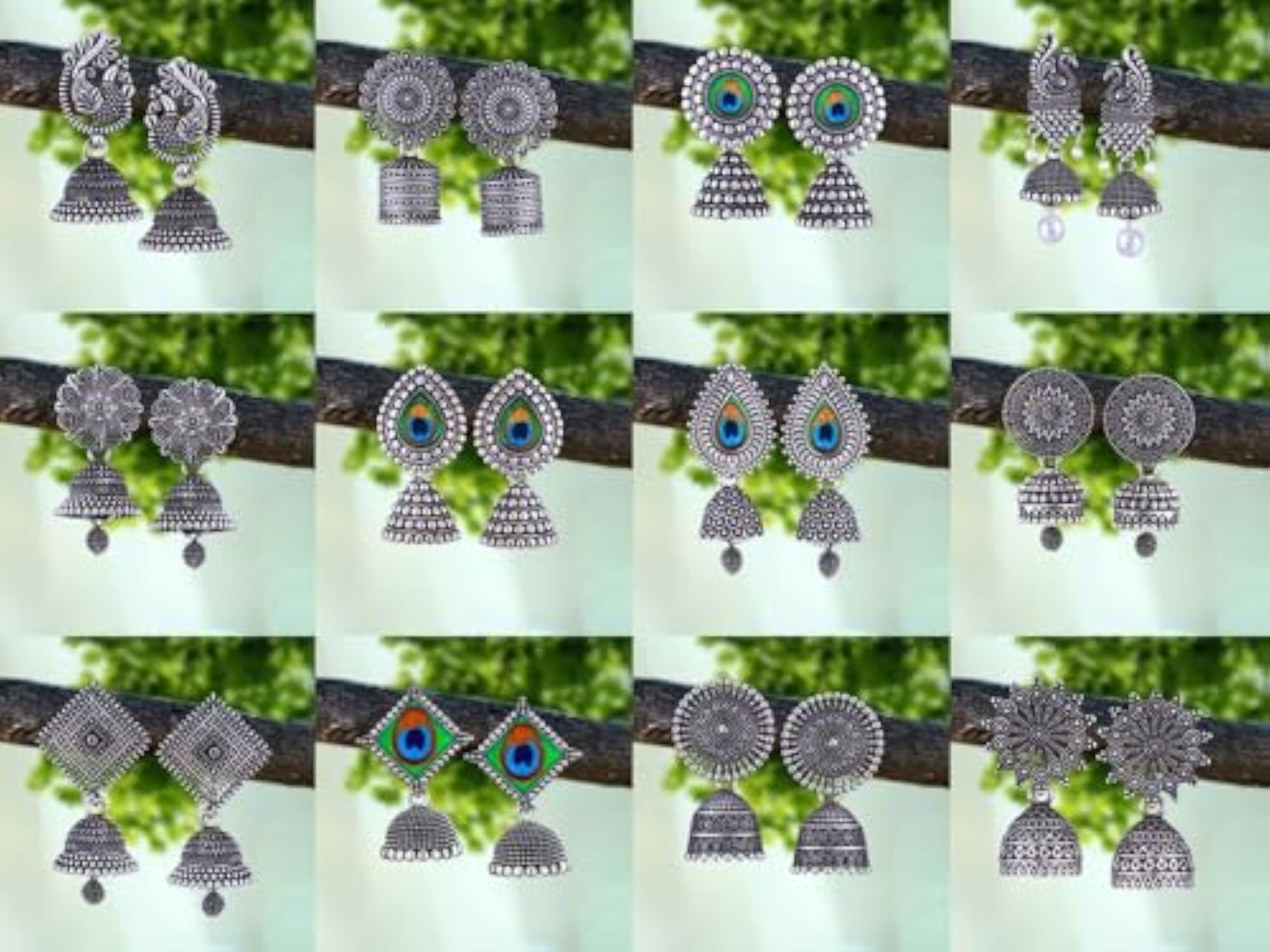 Elegant Women's Oxidised Silver Jhumka & Chandbali Earrings Combo