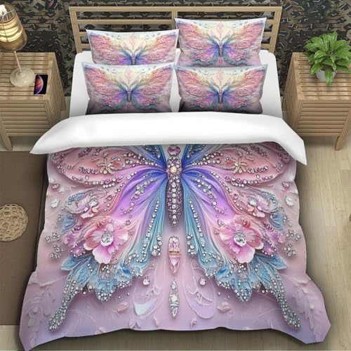 Housse de couette microfibre 135x200 lit simple avec parure de lit imprimé papillon 3D