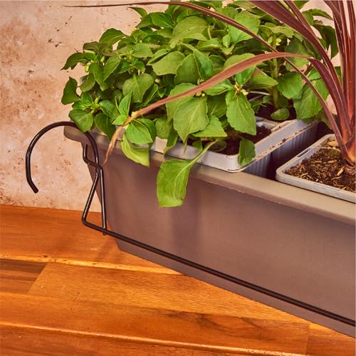 Planters Pride Ovaho 2-Pack of 60cm Hanging Plastic Troughs, Stone Grey | 26L Railing Planters with Hooks & Water Reserve | Self-Watering Fence Pots with Removable Saucer | Over-Fence Balcony Planters - Image 6