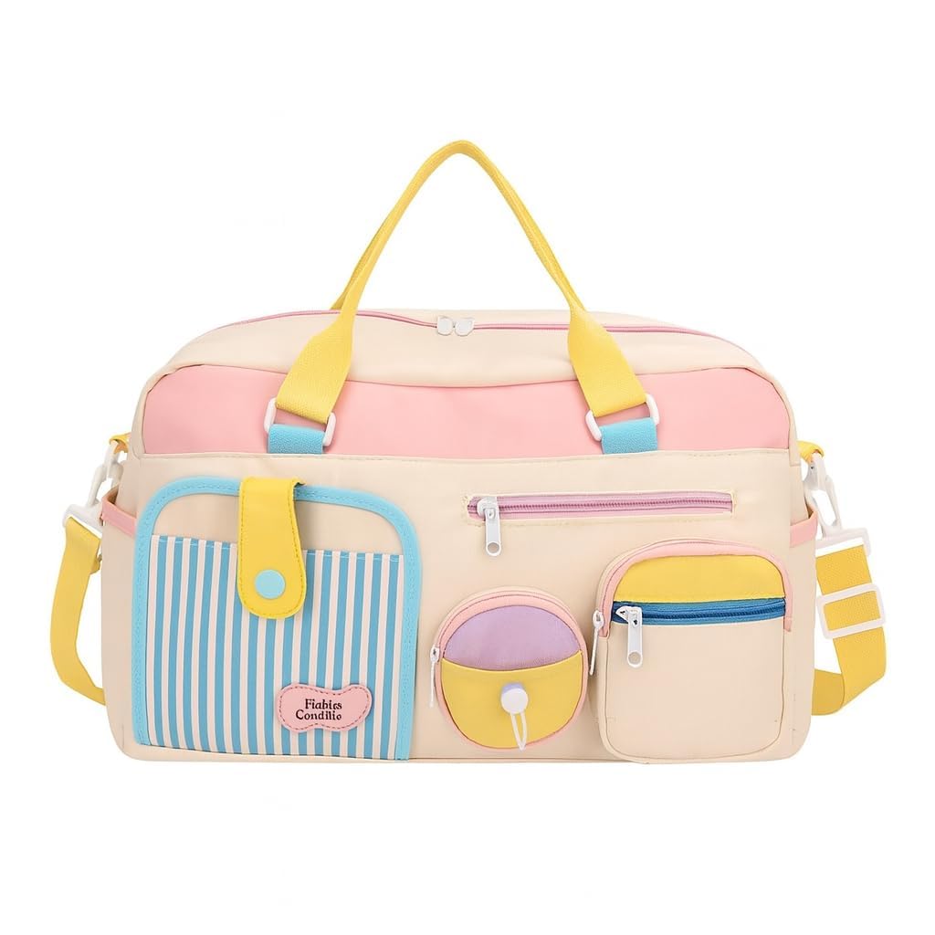 Condilio Korean Style Travel Duffle Bag for Women | Pastel Pink Combo Weekender Bag | 6-Pocket Water-Resistant Gym & Travel Bag Overnight Handbag (47×27×22 cm)-image-43