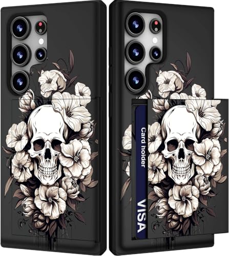 IWONE for Samsung Galaxy S23 Ultra Case - Black Floral Skull
